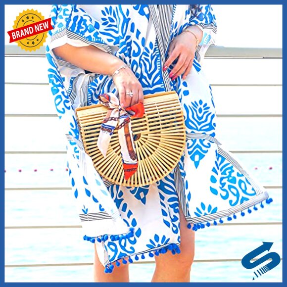 Handmade Bamboo Tote Bag Vintage Summer Beach Purse Boho Chic